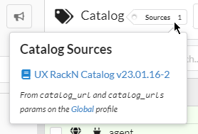 Screenshot of the sources widget in the header of the catalog view