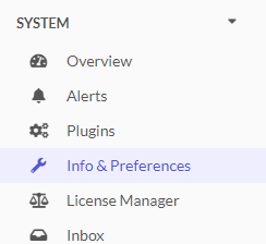 Screenshot of the info & preferences section of the side nav