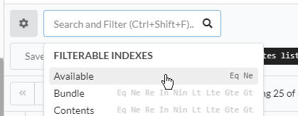 Screenshot of the search field as a dropdown with one of its indices hovered
