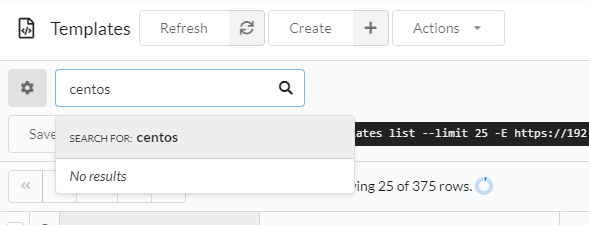 Screenshot of the search field populated with the term "centos"