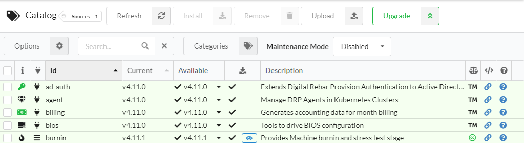 Screenshot of Catalog view showing the header and first few rows