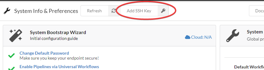 Screenshot of the "Add SSH Key" button in the header of the Info & Preferences View