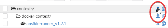 Screenshot of an upload icon on the right hand side of the files view table circled in red