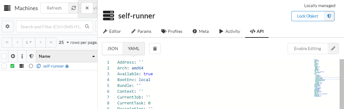 Screenshot of the object inspector view with the api tab focused