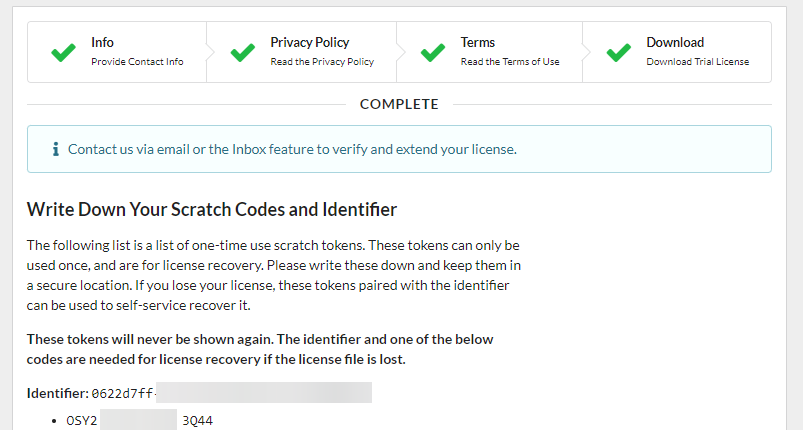Preview of the final page of the trial license wizard